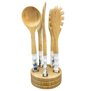 ست کفگیر ملاقه چوب سرامیک استندار