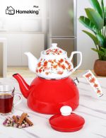 کتری و قوری لعابی طرح تایلندی قرمز