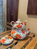 کتری قوری لعابی گلدار لوله ای - Image 6