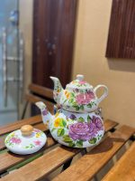 کتری قوری لعابی گلدار لوله ای - Image 3