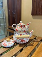 کتری قوری لعابی گلدار لوله ای - Image 2