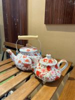 کتری قوری لعابی گلدار لوله ای