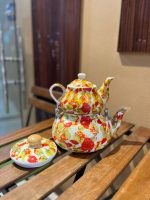 کتری قوری لعابی گلدار لوله ای - Image 5