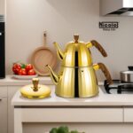 کتری قوری استیل براق Nicolo نیکولو دسته چوبی