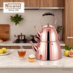 کتری قوری استیل براق Nicolo نیکولو دسته بالا - تصویر 2