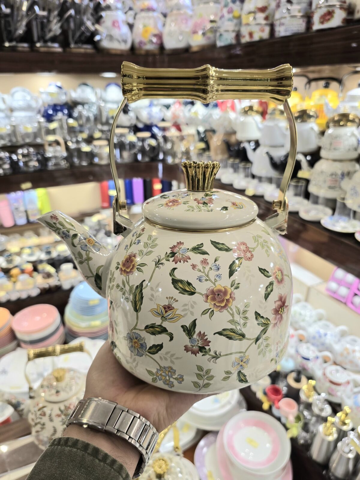 کتری لعابی طرح گلدار دسته آناناسی - تصویر 5