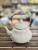 کتری لعابی ساده دسته استیل شیری