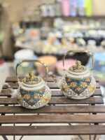 کتری لعابی سنتی دسته طلایی