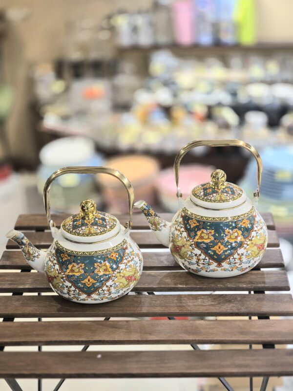 کتری لعابی سنتی دسته طلایی