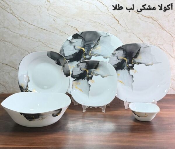 سرویس آرکوپال ۲۶ پارچه آکولا مشکی لب طلا مربع