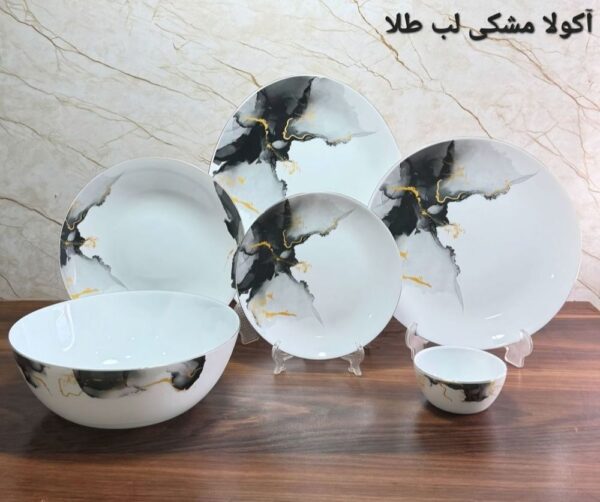 سرویس آرکوپال ۲۶ پارچه آکولا مشکی لب طلا گرد